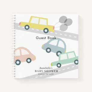 Yelow Car Balloons White Baby Shower Notebook