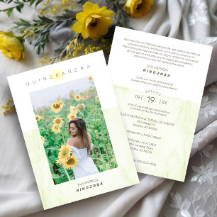 Yelow Marble Effect Romantic Photo Quinceañerank Invitation