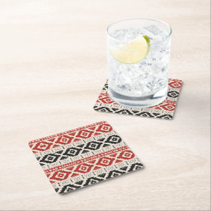 Yemen Flag Luxury Geometric Pattern Square Paper Coaster