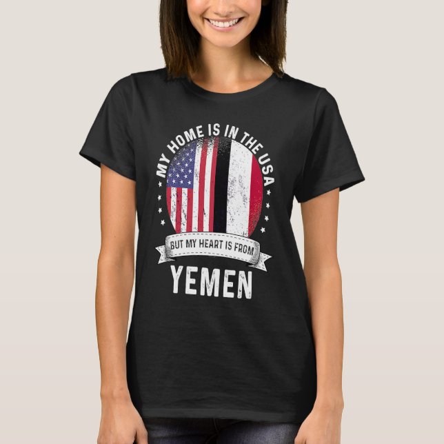 Yemeni American Patriot Grown Proud Home USA Flags T-Shirt (Front)