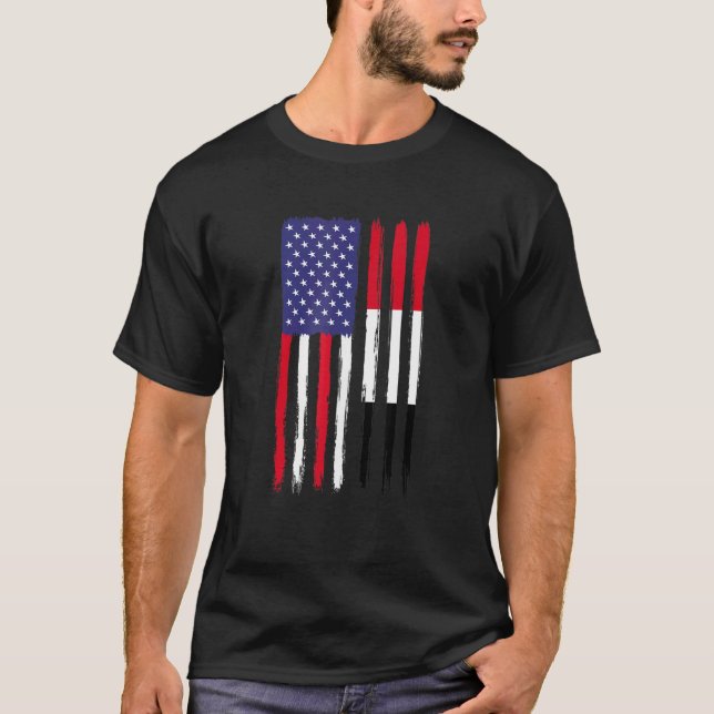 Yemeni Roots Half American Flag Patriotic Yemeni T-Shirt (Front)