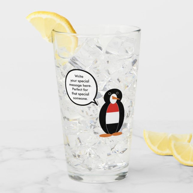 Yemeni Talking Ms. Penguin Personalised  Glass (Front Ice)
