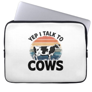 Yep I Talk To Cows Funny Vintage Dairy Farmer Cow  Laptop Sleeve