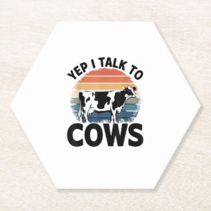 Yep I Talk To Cows Funny Vintage Dairy Farmer Cow Paper Coaster