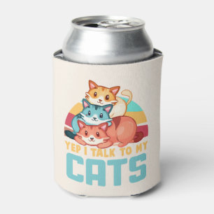 Yep, I Talk to My Cats–Adorable Trio Cat Design 2 Can Cooler