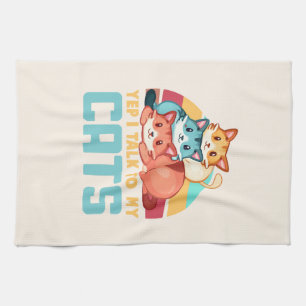 Yep, I Talk to My Cats–Adorable Trio Cat Design 2 Tea Towel