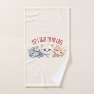 Yep, I Talk to My Cats – Adorable Trio Cat Design Bath Towel Set