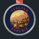 Yerevan Armenia Retro Distressed Circle Metal Ornament<br><div class="desc">Yerevan retro vector travel design. Yerevan,  Armenia's capital,  is marked by grand Soviet-era architecture.</div>