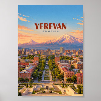Yerevan Armenia Vintage Travel Art Poster