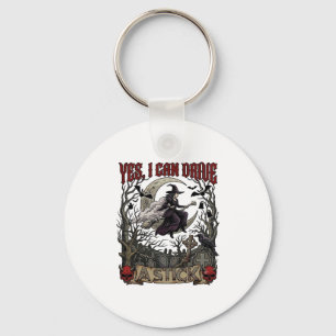Yes Can Drive Stick Witch Graveyard Halloween_1 Key Ring