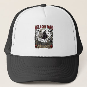 Yes Can Drive Stick Witch Graveyard Halloween_1 Trucker Hat
