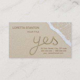 Yes carved word on the beach sand business card
