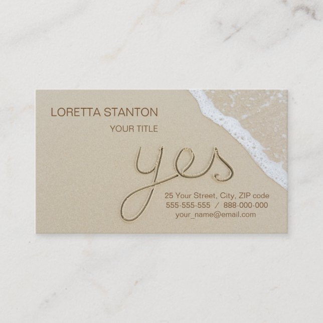 Yes carved word on the beach sand business card (Front)