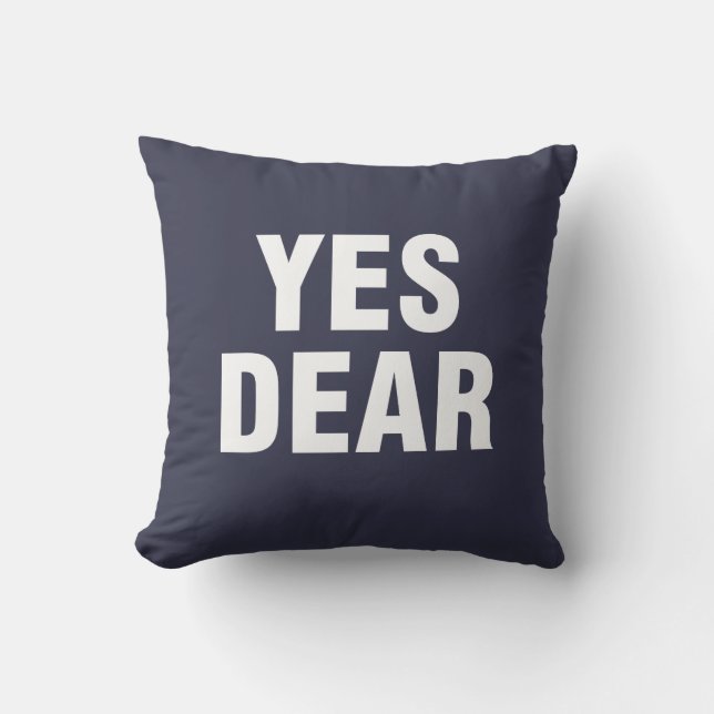 "Yes Dear" Personalised blue Cushion (Front)