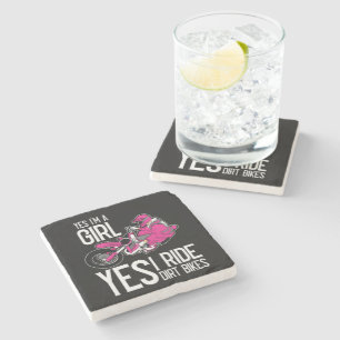 Yes I am A Girl Yes i Ride a Dirt Bike Stone Coaster