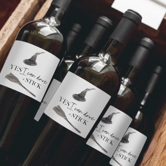 Yes I Can Drive A Stick Fun  | Happy Halloween  Wine Label (Creator Uploaded)