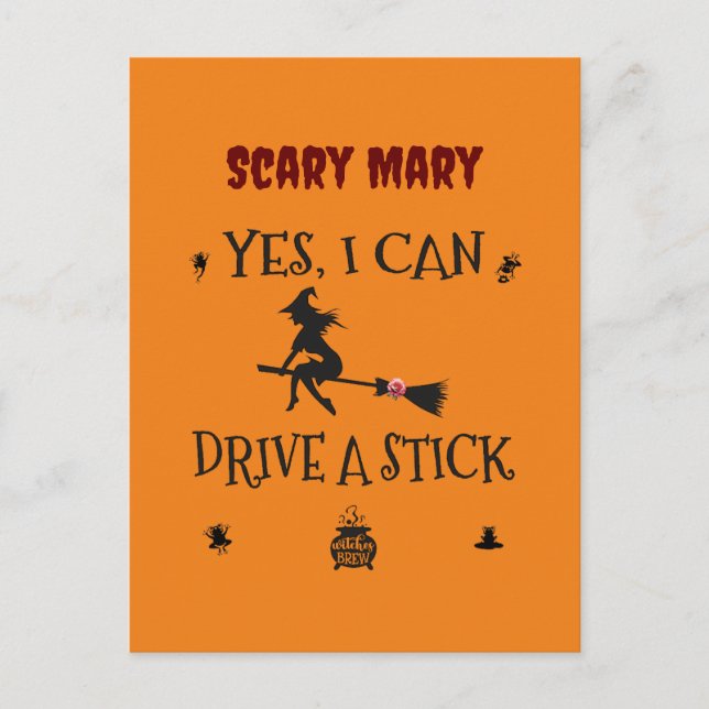 Yes, I Can Drive A Stick Says The Witch Postcard (Front)