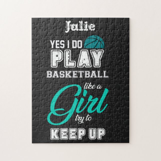 Yes I Do Play Basketball Like A Girl Teal  Jigsaw Puzzle (Vertical)