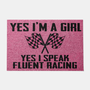 Yes I'm A Girl, Pink Racing Doormat