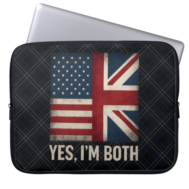 Yes I'm Both American British Flags Pride Laptop Sleeve (Front)