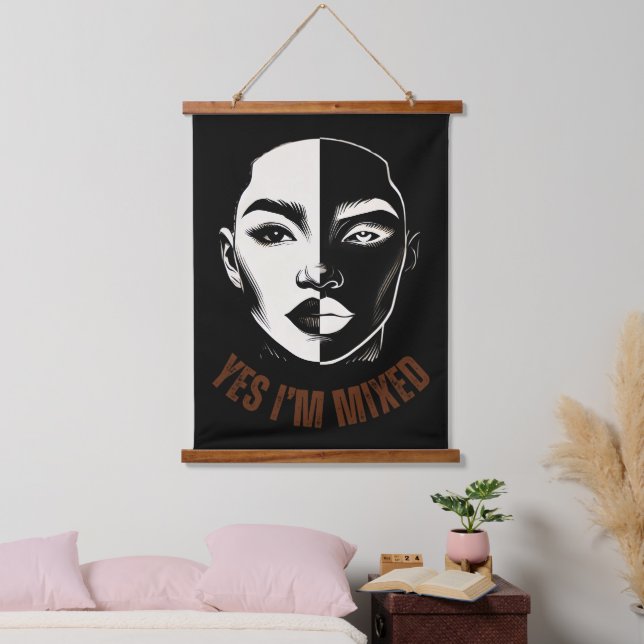 YES, I'M MIXED – Split Face Wall Tapestry Art (Bedroom)