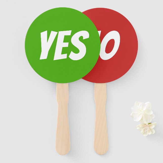 Yes / No bright green red quiz game signboards Hand Fan (Front and Back)