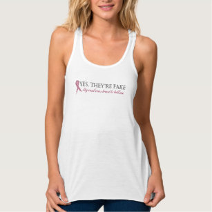Hell Yes They're Fake Tank Top for Women. Breast Cancer Awareness Tank.  Pink Ribbon Gifts for Her. Cancer Support Sleeveless Shirt. 