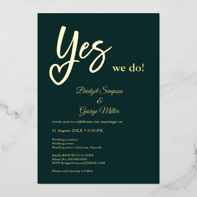 Yes We Do black Gold wedding  (Front)