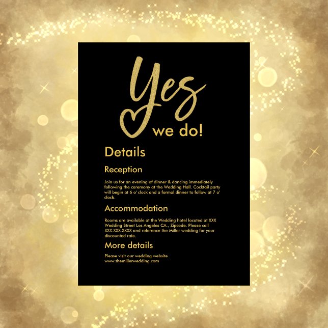 Yes We Do elegant Black Gold Wedding Enclosure Card (Creator Uploaded)