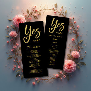 Yes We Do elegant Black Gold Wedding menu