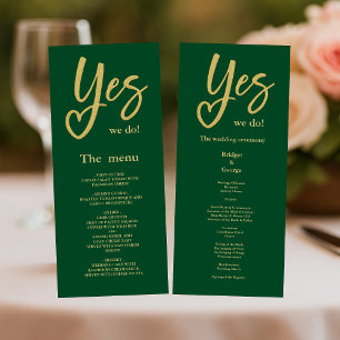 Yes We Do emerald green Gold wedding menu