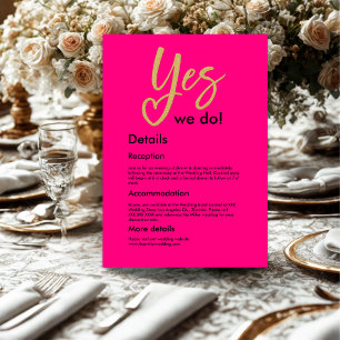 Yes We Do Hot Pink Gold Wedding  Enclosure Card