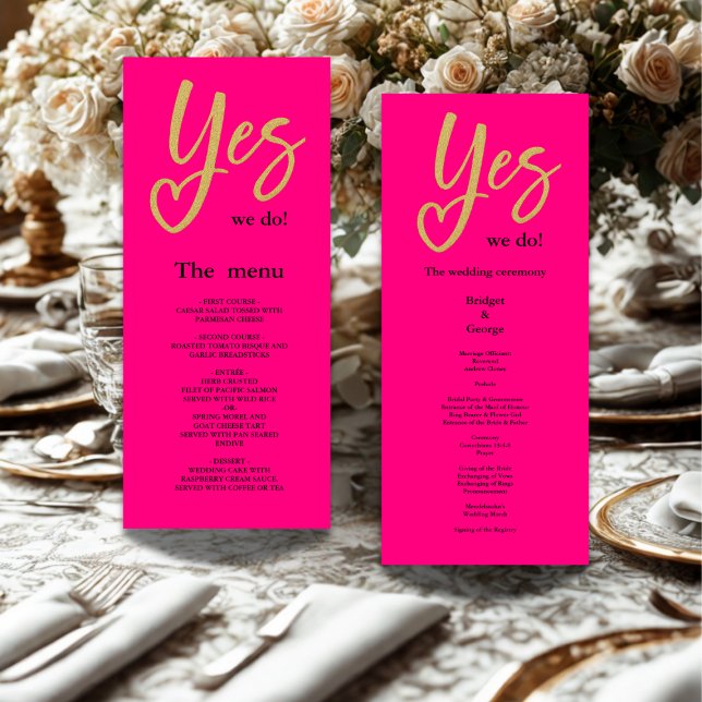 Yes We Do Hot Pink Gold Wedding menu (Creator Uploaded)
