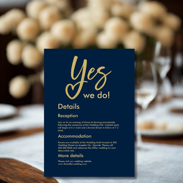 Yes We Do navy blue Gold wedding Enclosure Card (Creator Uploaded)