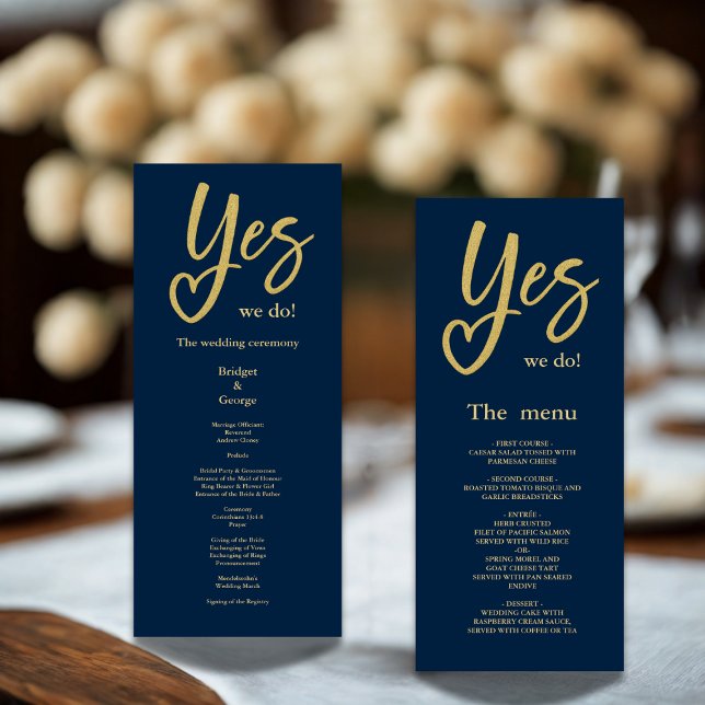 Yes We Do navy blue Gold wedding menu (Creator Uploaded)