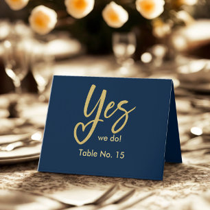 Yes We Do navy blue Gold wedding table number