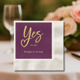Yes We Do plum Gold wedding Napkin