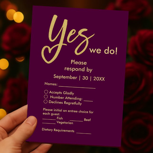 Yes We Do plum Gold wedding RSVP Card (Creator Uploaded)