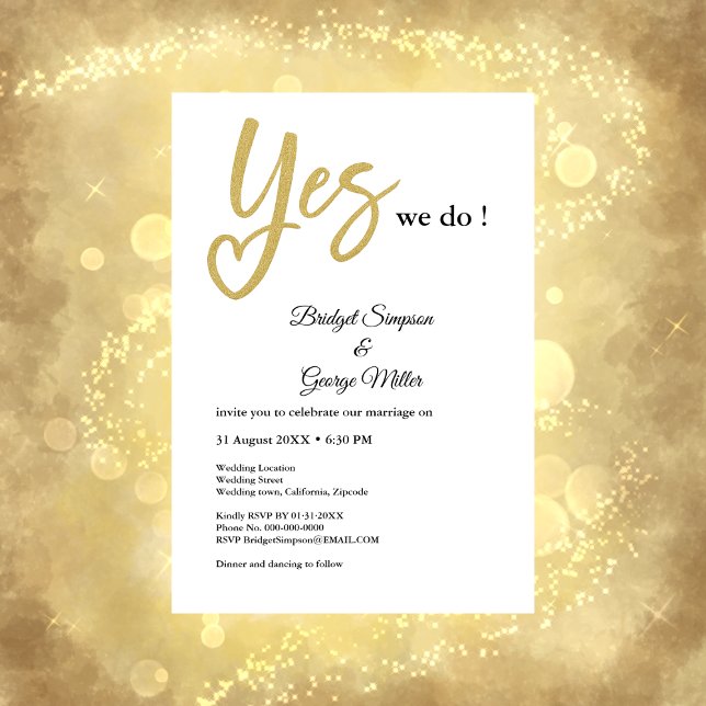 Yes We Do white Gold wedding Invitation (Creator Uploaded)