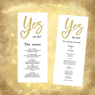 Yes We Do white Gold wedding menu