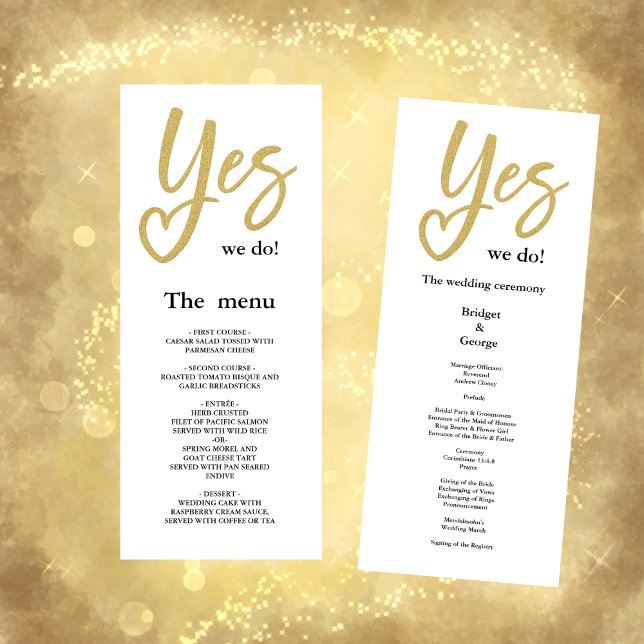 Yes We Do white Gold wedding menu (Creator Uploaded)