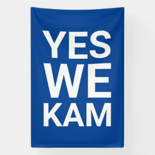 Yes We Kam funny modern typography white and blue Banner