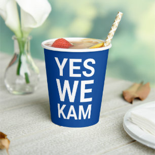 Yes We Kam funny modern typography white blue Paper Cups