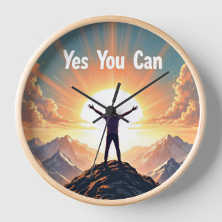 Yes You Can Motivational Sunrise Wall Clock