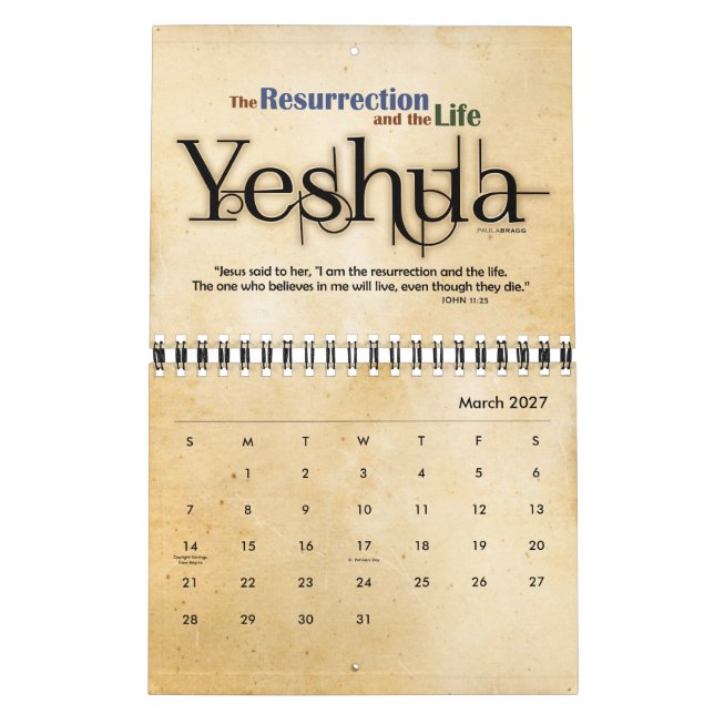 YESHUA Jesus Hebrew Jewish Name Christian Messiah Calendar (Mar 2027)