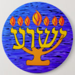 Yeshua Menorah 6 Cm Round Badge<br><div class="desc">This Yeshua Menorah Button was created for those who do not like to wear necklaces.  It can be pinned to a hat,  shirt of vest.  Makes a great conversation piece for those who like to share their faith with others.</div>