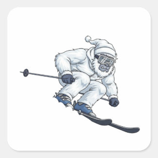 Yeti Abominable Snowman Skiing Funny Holiday Square Sticker