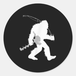 Yeti Bigfoot Ice Fishing , Black, Small, Mens, Sho Classic Round Sticker