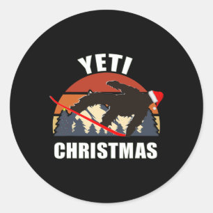 Yeti Christmas - Bigfoot Snowboarding Wearing Red  Classic Round Sticker