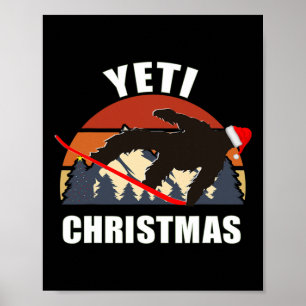 Yeti Christmas - Bigfoot Snowboarding Wearing Red Poster